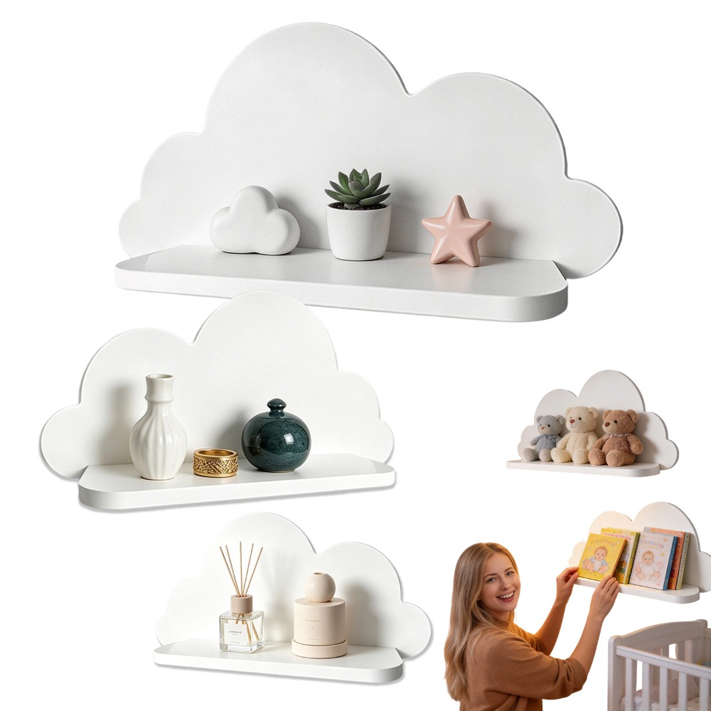 3pcs Cloud Shaped Wall Mounted Storage Shelves, Decorative Rack For Living Room Bedroom Bathroom, Floating Shelves
