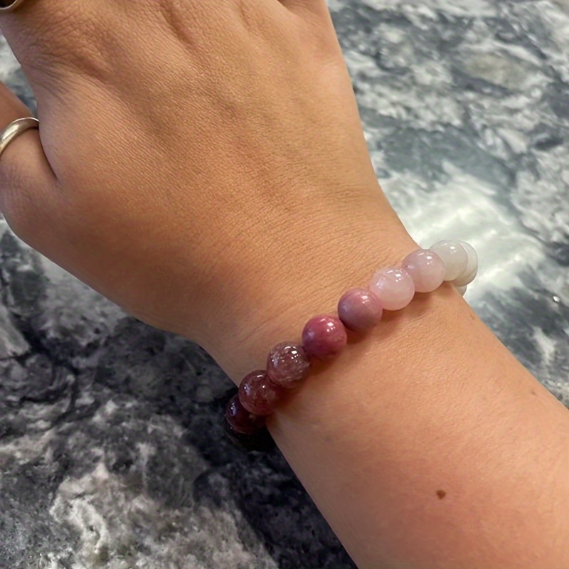 Mixed Pink Gradient Beaded Bracelet with Moonstone & Quartz