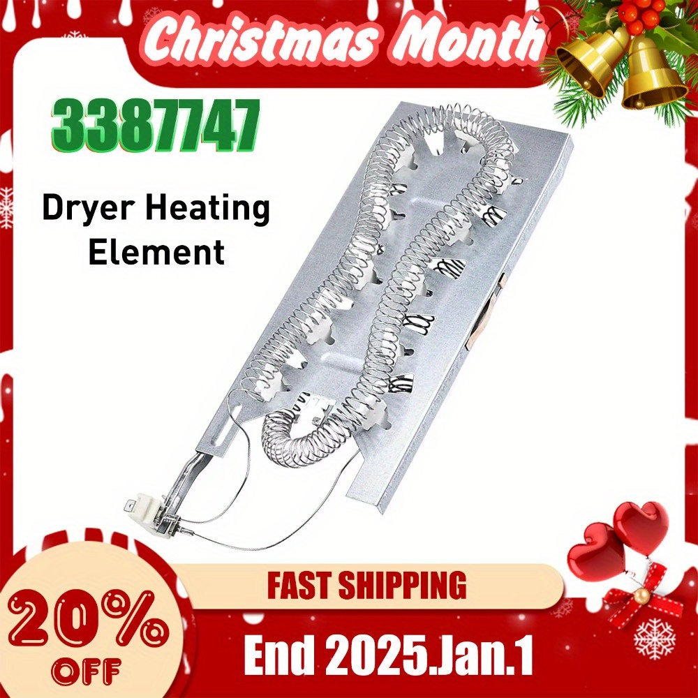 WP3387747 Dryer Heater Heating Element fits Whirlpool Kenmore Roper NEW, Appliance Repair Part, Dryer Replacement Part, Durable Heating Coil, Efficient Heating Element, Heatresistant Material, Longlasting Durability, Heating Coil Replacement, Dryer Ignition Part