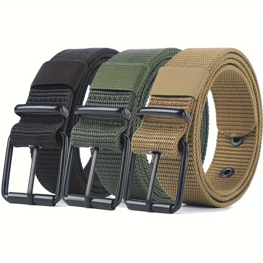 Image of Three-piece Men's Durable Nylon Belt With Metal Square , Breathable Design, Casual And Fashionable Multi-colored Ideal Gift, Multi-functional Modern Outdoor Sports