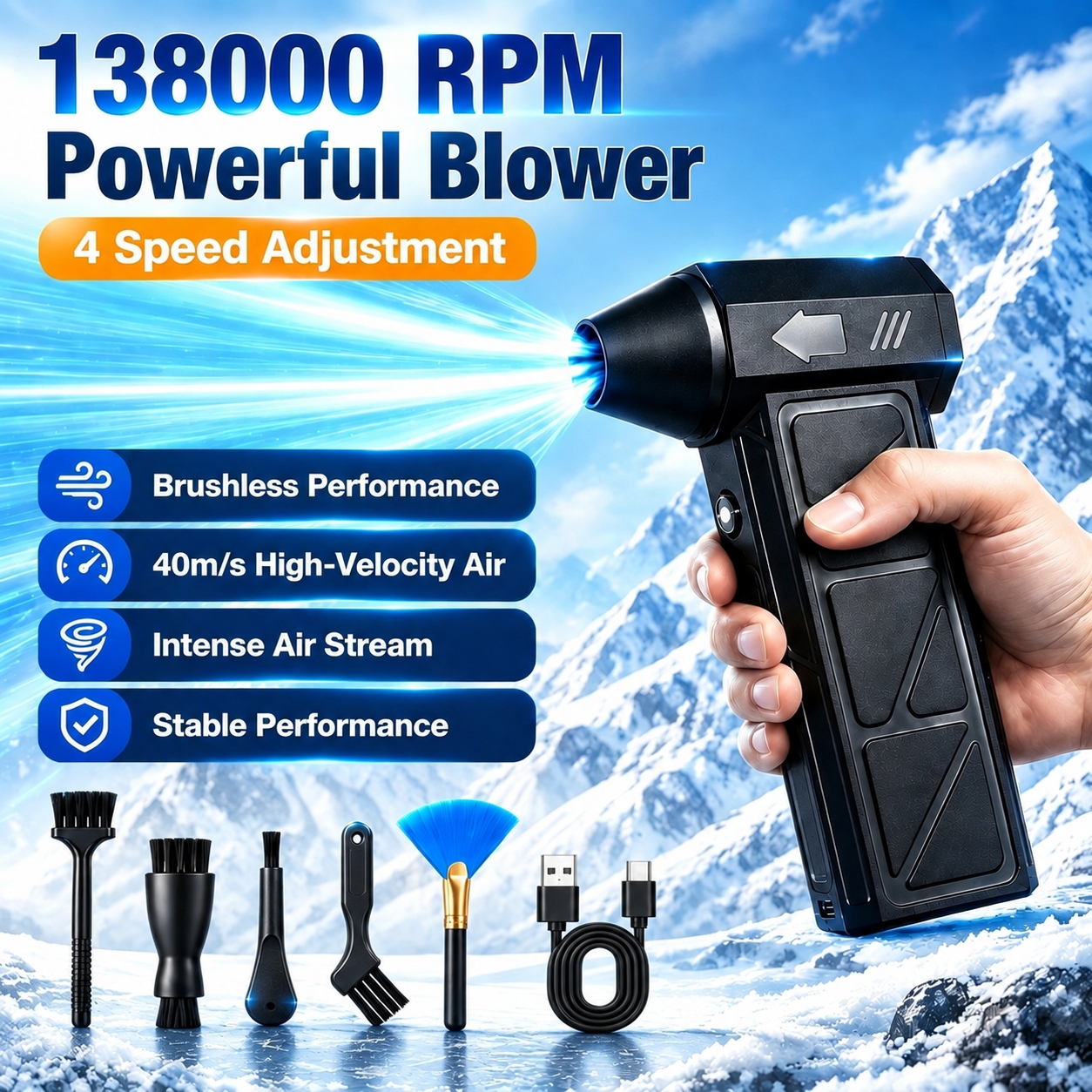 TEMU 138, 000 Rpm Turbo Fan, A Blower For Car Cleaning, A , High-performance Fan Equipped With A Smart Display And Led Lighting, Supports Usb-c