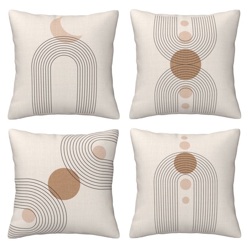 

Abstract Shapes Throw Pillow Covers Set Of 4, Modern Decorative Polyester Pillowcases For Decor, Linen Texture, Zip Closure, Machine Washable - Fits Living Room, Bedroom, Couch (16x16, 18x18, 20x20)