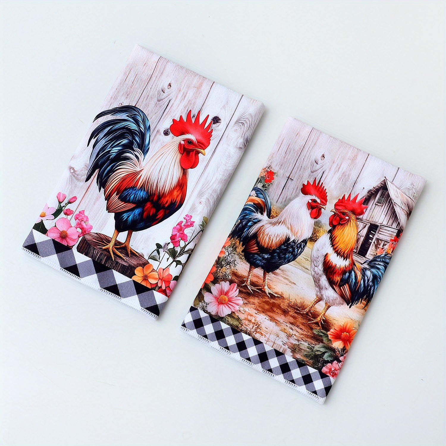 TEMU 2pcs Towels With Pastoral Rooster Pattern, Polyester Fiber Material Easy To Clean And Beautifully Durable, Rustic And Vibrant With Countryside