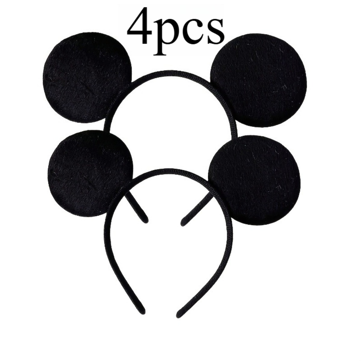 TEMU 4pcs Black Headbands, Solid Round Ears Hair Band, Costume Accessory For Theme Trip, Halloween Cosplay, Birthday Party Favors