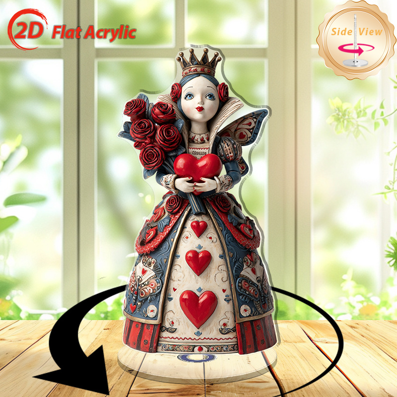 TEMU 2d Flat - 2d Flat Rotating Acrylic Desktop Ornament, Showcasing A Unique Queen Of Hearts Image, Romantic Ambiance Or Exquisite Home Decor