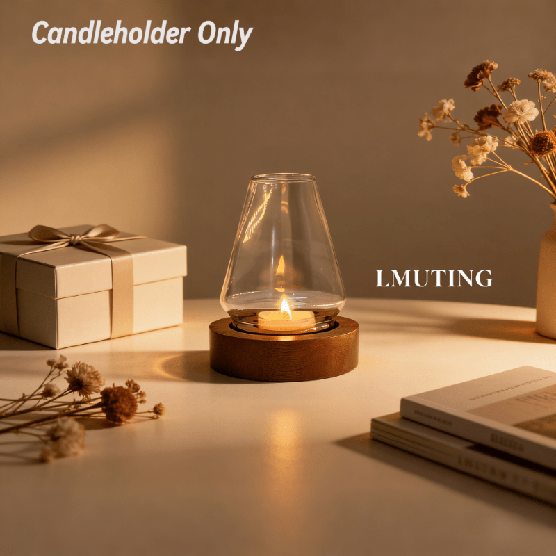TEMU Lmuting Candle Holders Glass With Wooden Base, Windproof Tea Light Lantern, Minimalist Aesthetic Home Decor For Bedroom, Dining Table And,