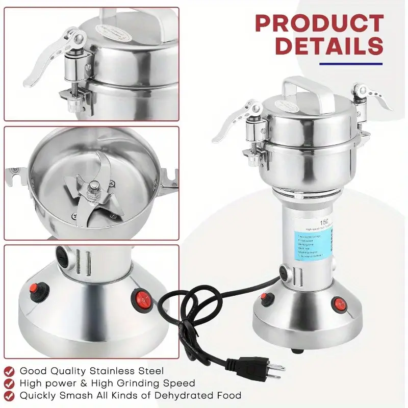high speed electric spice herb grinder 750w commercial grade stainless steel 28000rpm 70 300 mesh capacity for kitchen herbs spices peppers coffee details 2