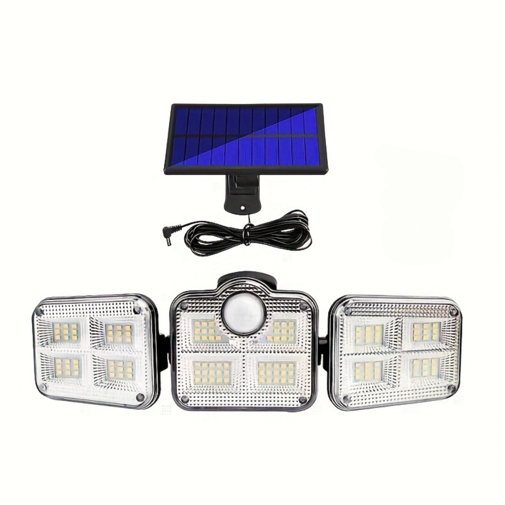 TEMU Lampes murales solaires d'extérieur avec détecteur de mouvement PIR 122 LED, lampes solaires d'extérieur à 3 têtes avec détecteur de mouvement,