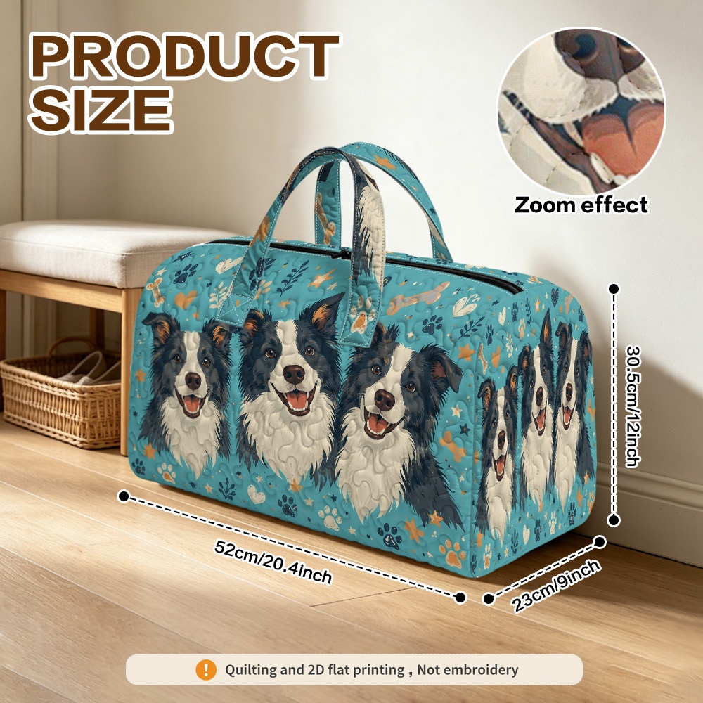 TEMU 1pc Ridesay Women' Border Collie Print Quilted Tote Bag - Suitable For Shopping, Beach & Travel, Carry-on Handheld Bag With , Machine Washable