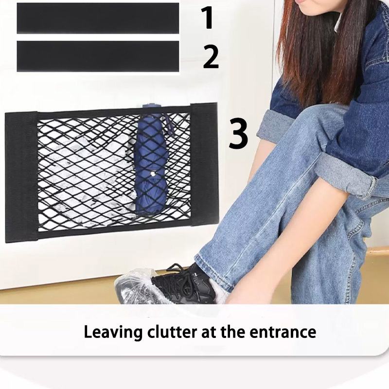TEMU Upgraded 3-pack Elastic Mesh Storage Net Pouch With Adhesive Wall Mount - Stick-on Organization Pocket For Mail, Letters, Documents, Ideal For