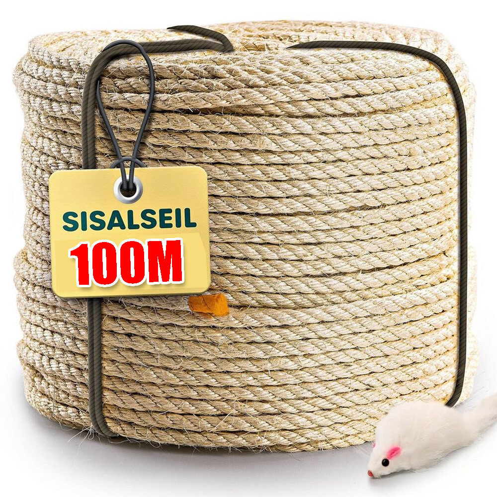 Image of 60m Cat Scratching Rope, 8mm Thick Natural Sisal Rope For Scratching Post Repair, Diy Cat Tree, Scratching Pad Refill - Durable &