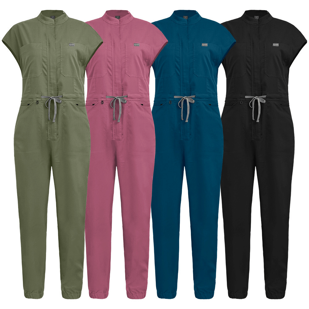   piece scrubs featuring a stand up collar and zippered flying sleeves designed for   and nurses in the   this stylish healthcare outfit   from durable scrub material