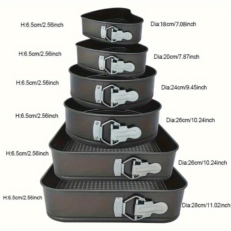 TEMU Set Of 6 , Durable Cake Pans Featuring Removable Bottoms, Round And Heart-shaped Molds, Designed For , Kitchen Use In Black