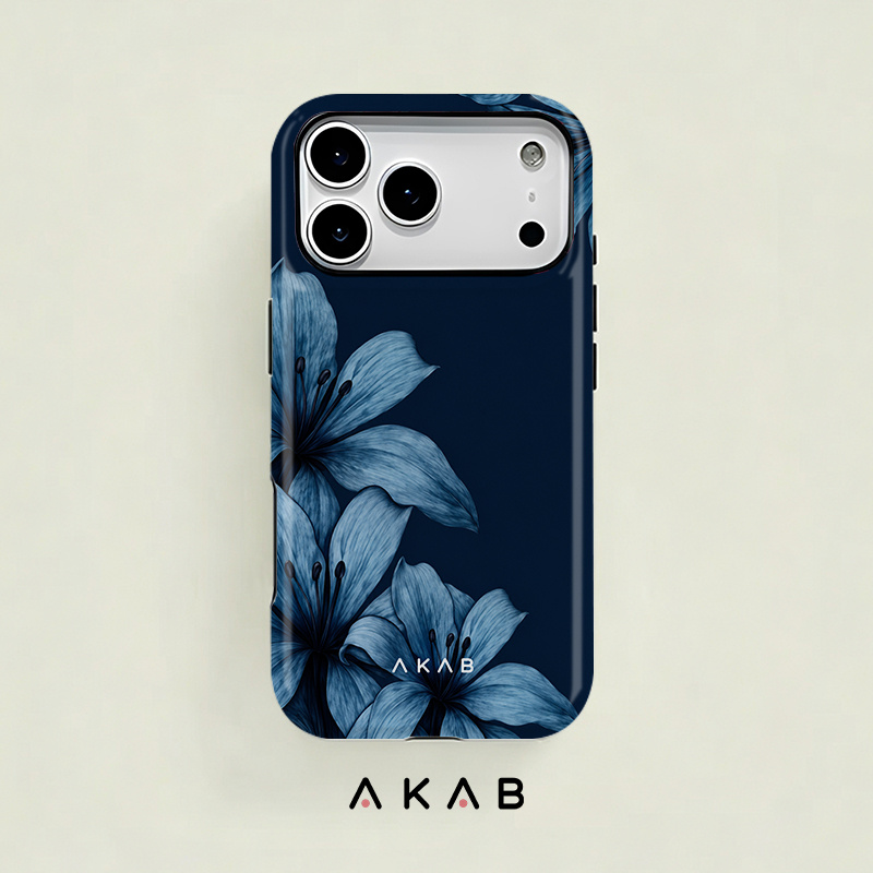TEMU Phone Case: Dark Blue Lily Glossy 2-in-1 Film Case / Durable Dual-layer Structure / Superior Protection / Long-lasting / Suitable For Iphone