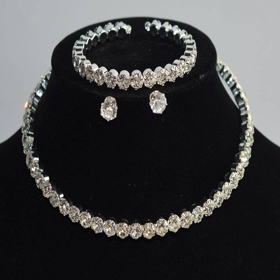 TEMU Salanghanda 4pcs Set Rhinestone Bridal Jewelry Sets Geometric Necklace Earrings Bracelet Wedding Jewelry Sets