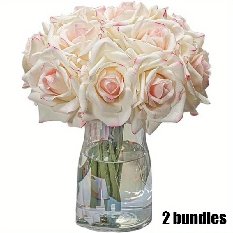 TEMU 2 Bunches Of Exquisite Artificial Roses With Moisturized Touch, Realistic 5-petal -edge Roses With Stems. The Moisturized Roses Have A Lifelike