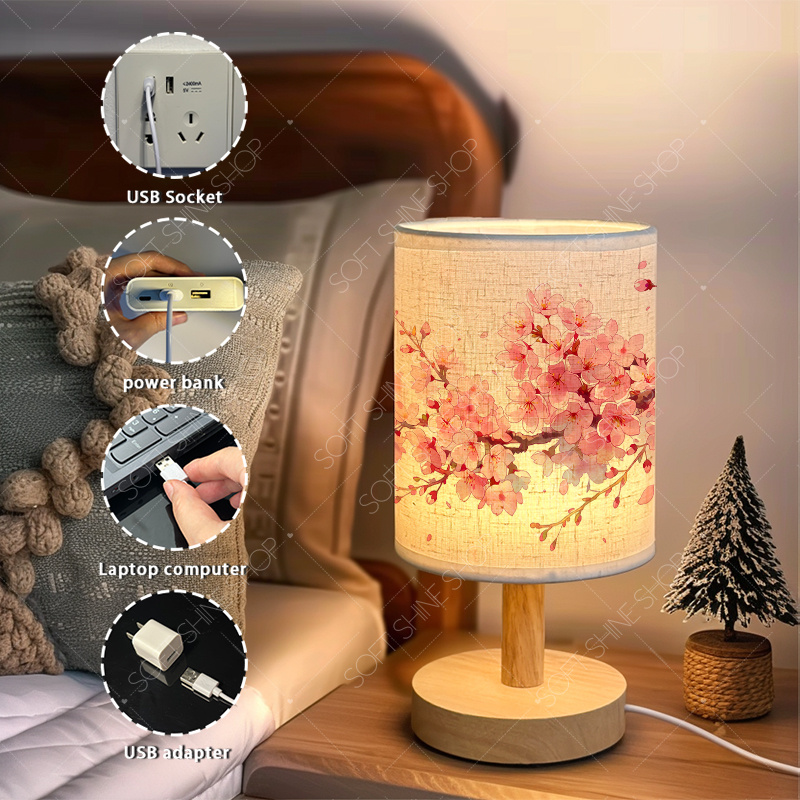 Fabric USB Powered Table Lamp for Bedroom & Office