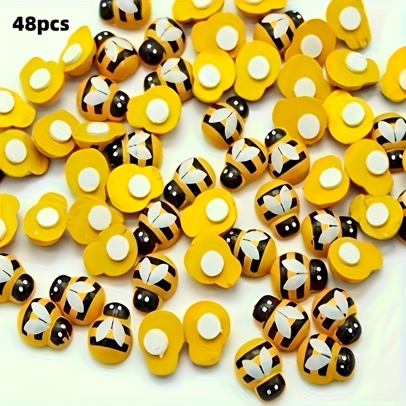 TEMU 48 pegatinas mini de madera de abeja amarilla, adecuadas para manualidades DIY, de tarjetas, decoraciones de fiestas de jardín, pegatinas hechas