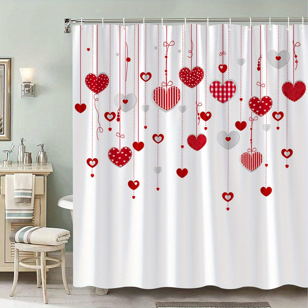 

1pc Pendant Heart Valentine's Day Shower Curtain, Holiday Gift, Home Shower Curtain, Moving Gift , Bathroom Decorative Hanging Curtain With 12 Hooks, Bathroom Accessories, 70.8x70.8in