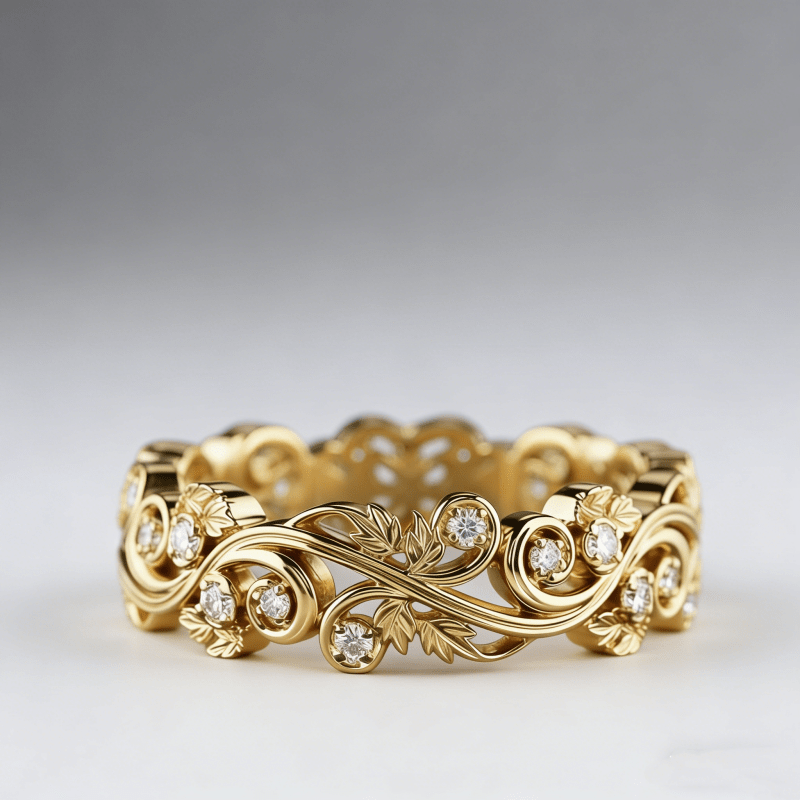 TEMU An Elegant French Retro Curly Grass Pattern Inlaid Zirconia Fashion Copper Ring, Light Luxury Advanced Sense, Niche Design Sense, Commuting