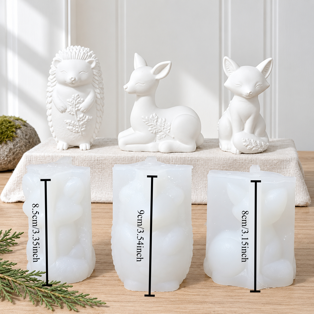 TEMU Set Of 3pcs Small Animal 3d Silicone Molds (elk, Hedgehog, Fox) For Plaster And Candle Making