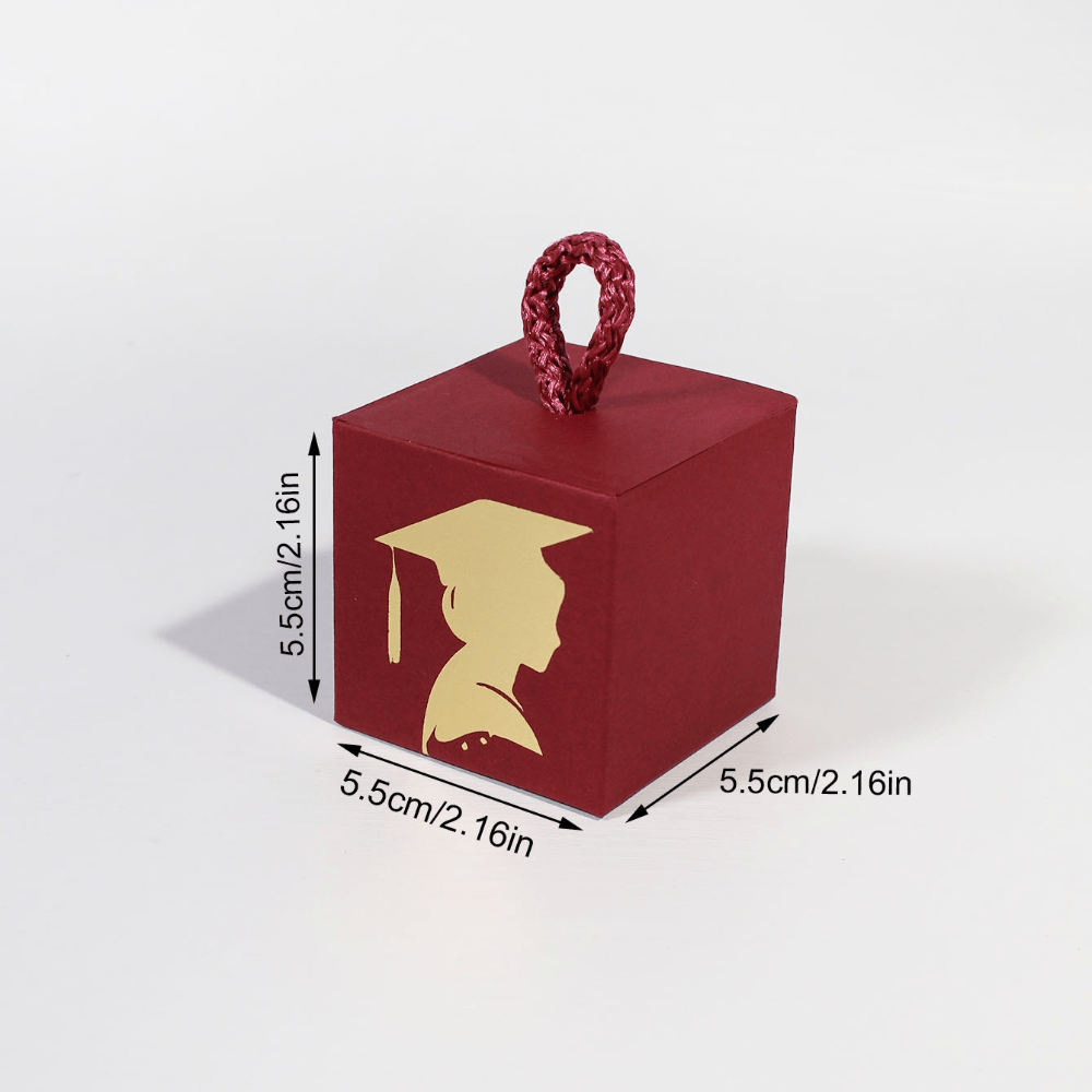 TEMU Gift For Her/him 5pcs Graduation Favor Boxes With Golden Graduate Silhouette Design, Cube Gift Boxes With Rope Handle, Stylish Candy Packaging