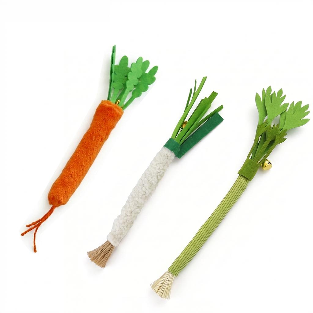 TEMU 3pcs New Simulation Celery Cat Teaser Toy Bite-resistant Molar Chew -one Cat Self-play Handheld Interactive Pet Toy Cat Teaser Bite-resistant