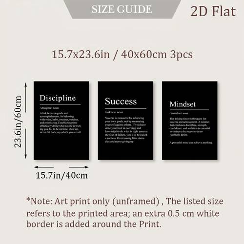 2d flat 2d flat set of 3 unframed art prints on discipline featuring success themed wall posters mindset canvas artworks and motivational decor modern and retro style decorations are perfect for home decor holiday gifts