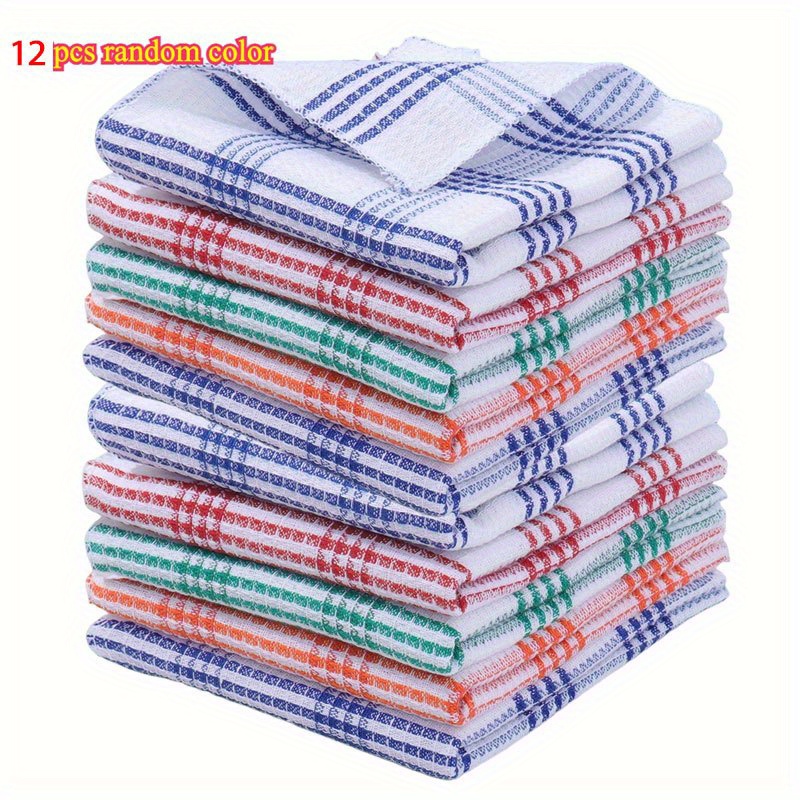 12pcs Retro Plaid Kitchen Towels - Super Absorbent Coffee Grid Weave, 25x25cm, Polyester Blend Dish Cloths for Kitchen, Bathroom