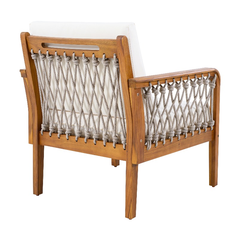 Outdoor Acacia Club Chair with Handwoven Rope, Teak End