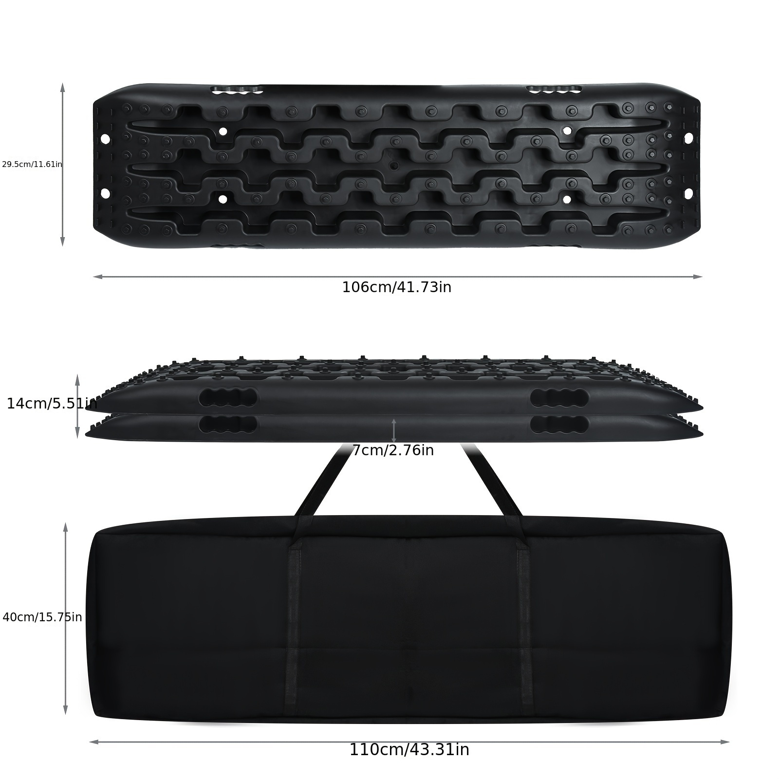 TEMU Set Of 2 Black Traction Mats Designed For Off-road Use, Ideal For Recovering Vehicles Stuck In Mud, Snow, Or Sand, Featuring Improved Grip For