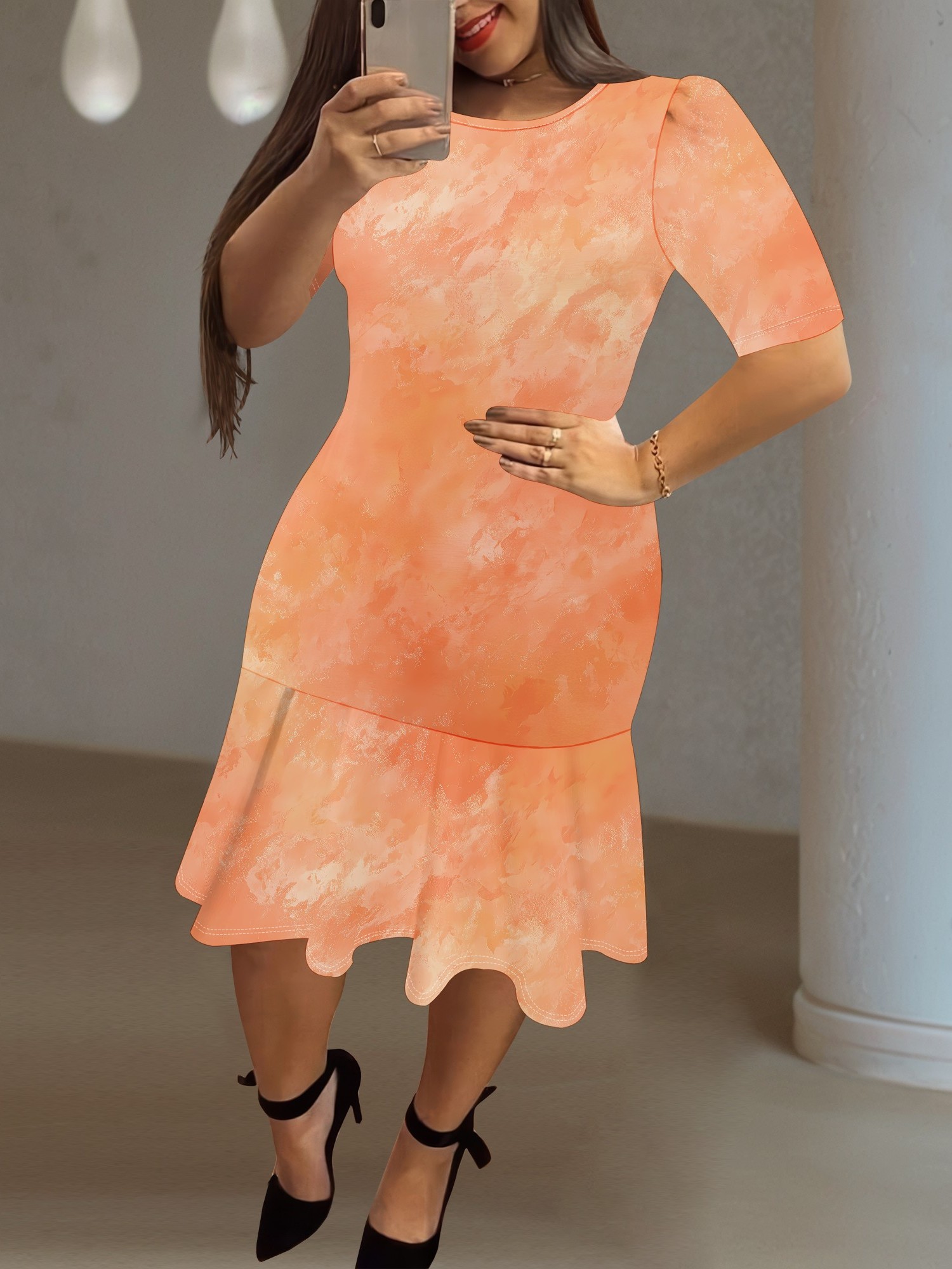 peach dress plus size sold on Temu United States