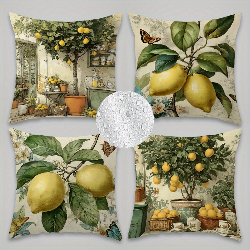 E-shop 4 Stück, Zitrone, Zitronenbaum Kissenbezug, warm bequem, schön praktisch, 17,72 * 17,72 Zoll, geeignet für Sofadekoration, Wohnaccessoires,