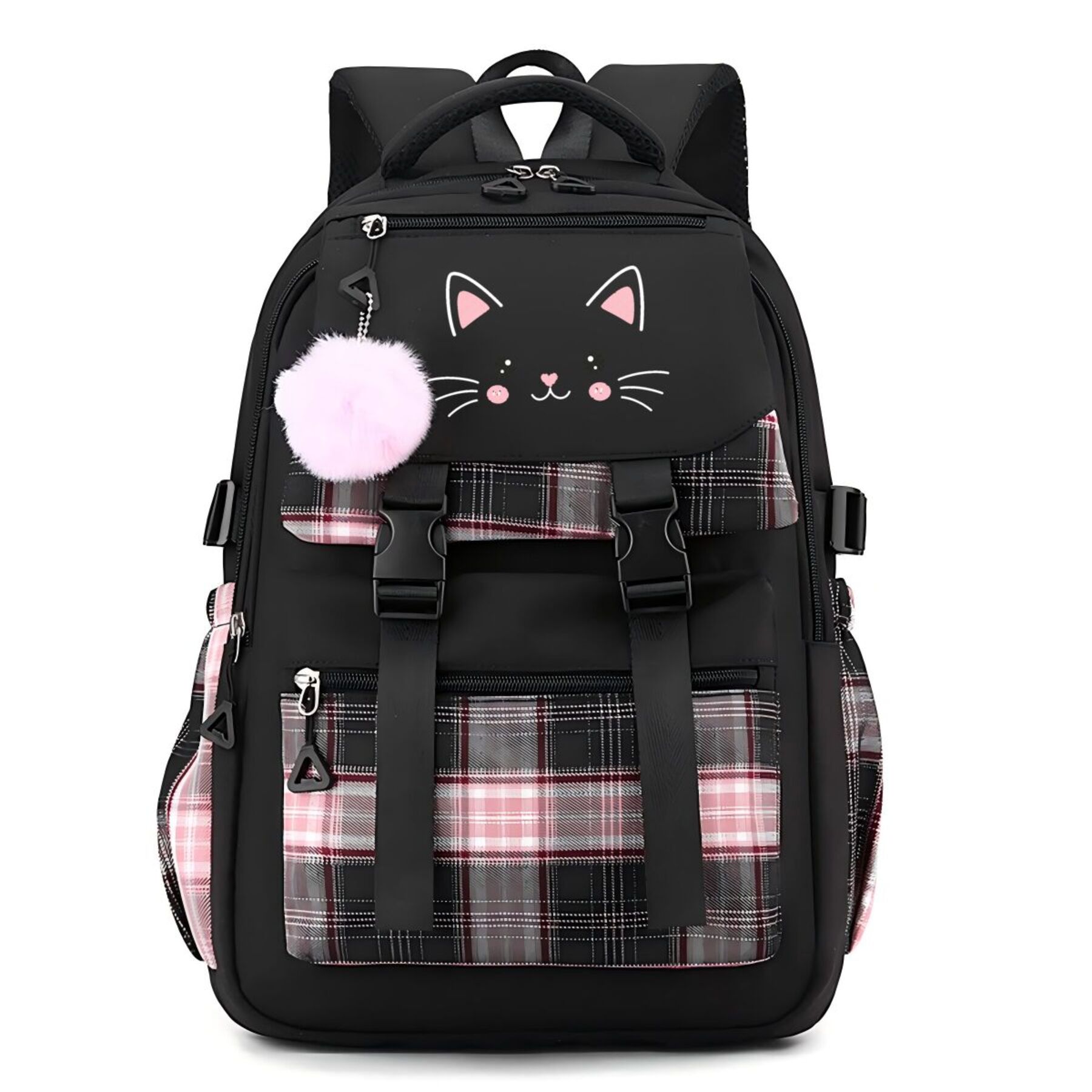 TEMU Minimalist Cat Face Backpack Suitable For School & Book Shopping - Lightweight Zipper Closure Bookbag With Hanging Strap, Cute Kitten Print