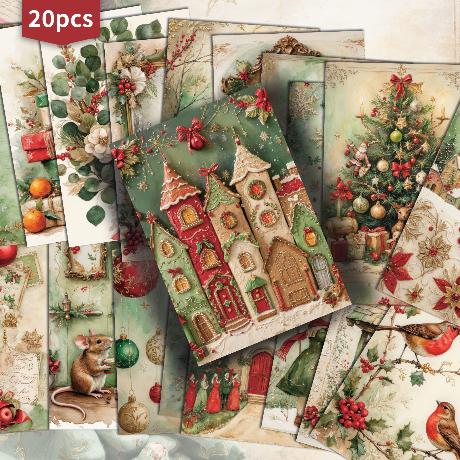TEMU 20-pack Asstss Vintage Cartoon Classic Christmas Gift Card - 4x6 Inches Retro Junk Journal Paper, Classic Pinup Illustrations, Collectible