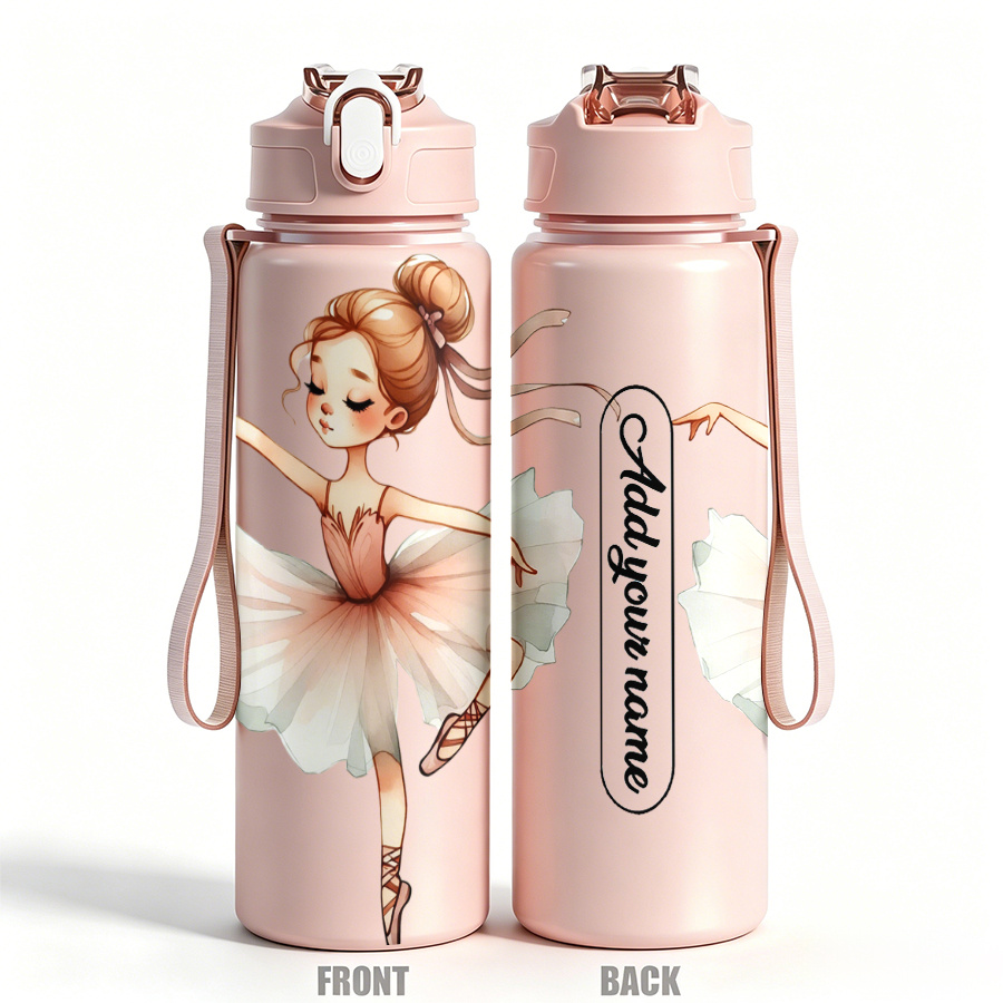 TEMU Custom Personalized Diyname Text Water Bottle 1pc 750ml 25oz Leakproof Sports Water Bottle Cup A Dancer In Light Pink Tutu And Pointe Shoes With