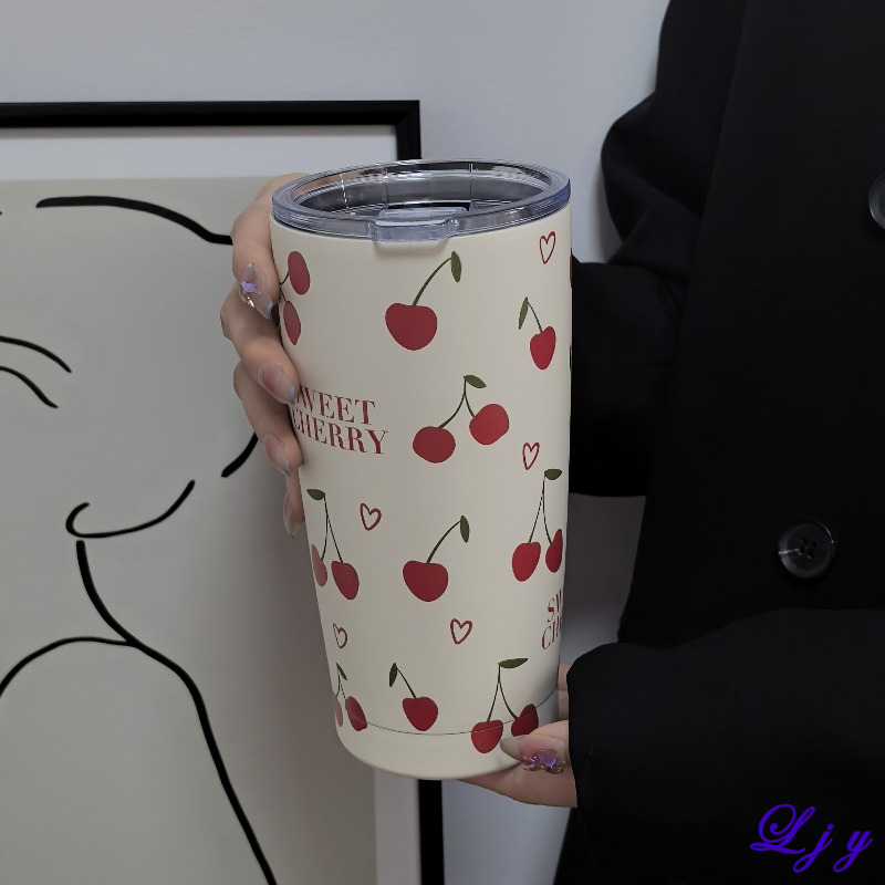 TEMU 1pc Cherry Heart Series Water Cup, Single-layer Stainless Steel Insulated Tumbler, Cold Insulation Cup, Travel And Outing Cup, Gym And Outdoor