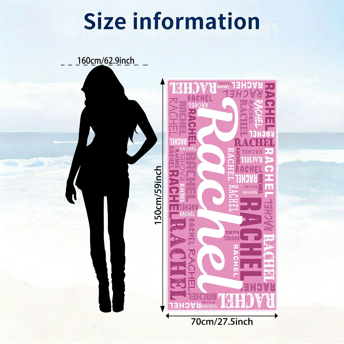 TEMU 1pc Personalized Colorful Letter Beach Towel, Custom Name, Soft And Lightweight, Quick-drying Towel, Summer Beach, Swimming, Fitness, Camping,