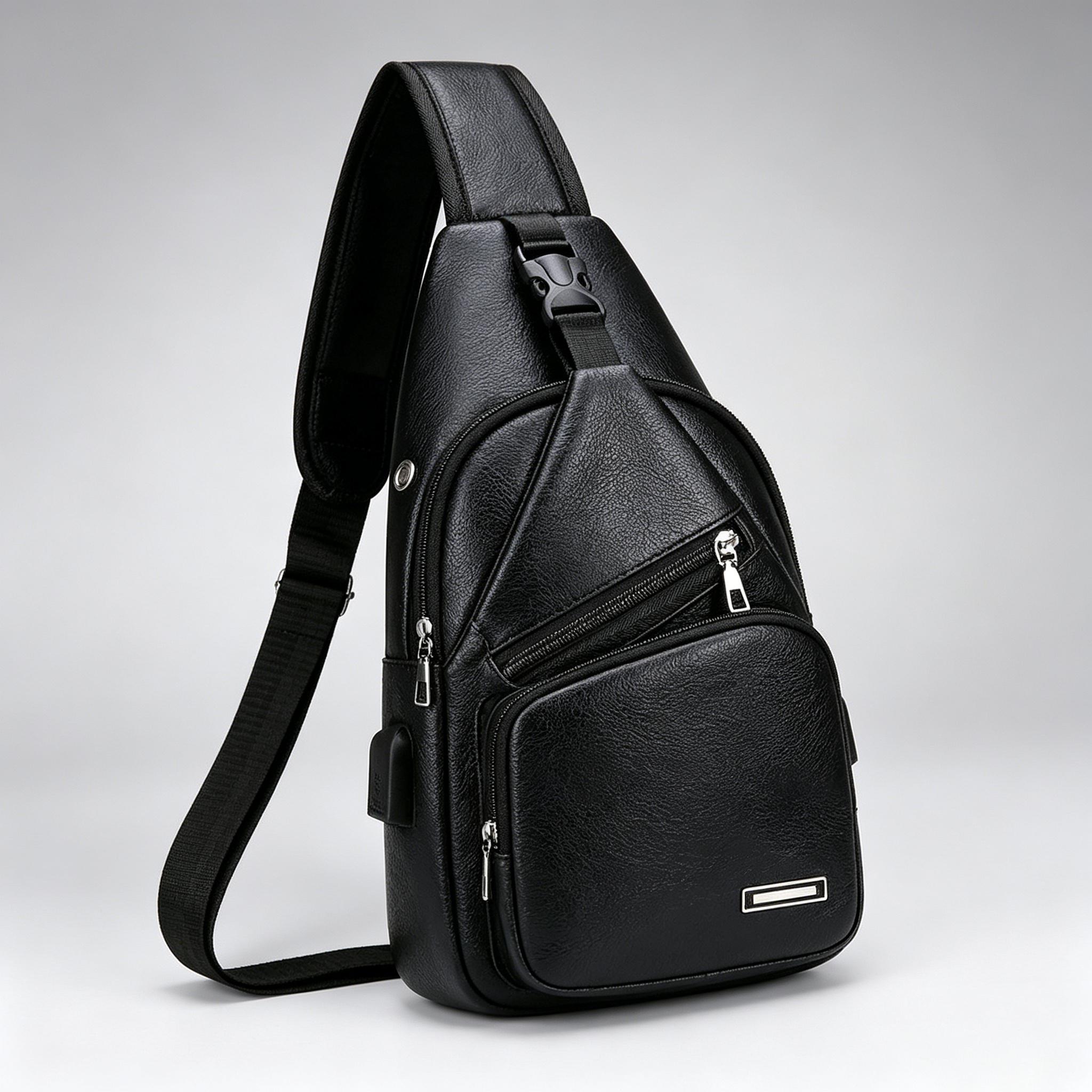 TEMU Retro Casual Large Capacity Chest Bag, Men's Multifunctional Chest Bag, Suitable For Daily Commuting Travel, Zipper Closure, Contrasting ,