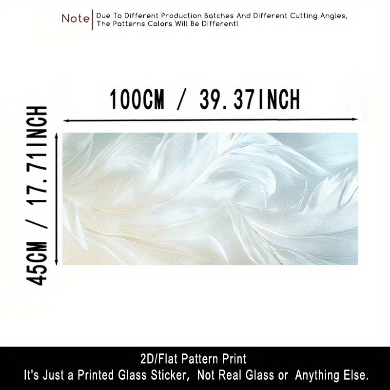TEMU 2d/flat 1pc Frosted Glass Film With Gentle Feather Pattern, Transparent Pvc Adhesive Window Decor, Removable Reusable Sticker For Home, Kitchen,