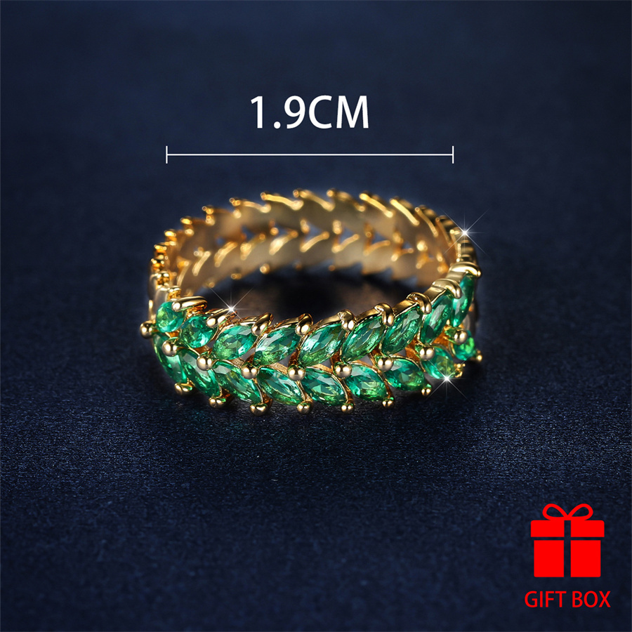 Women's Sparkling Green Synthetic Zirconia Leaf Shaped Ring
