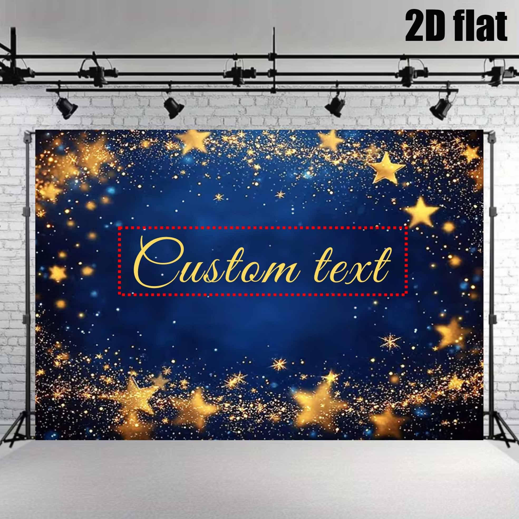 TEMU 2d Flat, 1pc 2d Party Flat Banner, Personalized Self- Text Starry Sky Themed Party Vinyl Backdrop With Golden Stars And Stardust , Suitable For