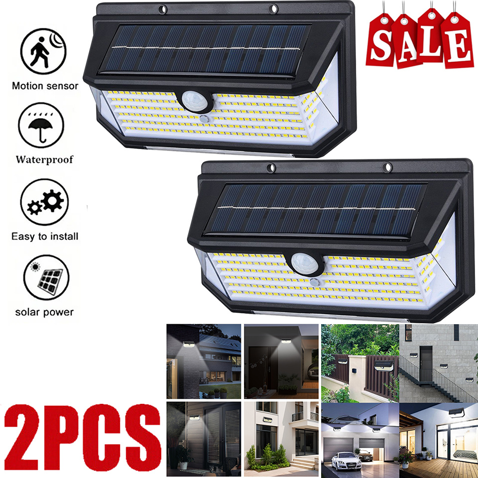 TEMU 2pcs Solar Lights Outdoor 218 Leds 2500lm Solar Motion Sensor Lights Of With Wide Anglefor Patio Garden Garage Yard Front Door
