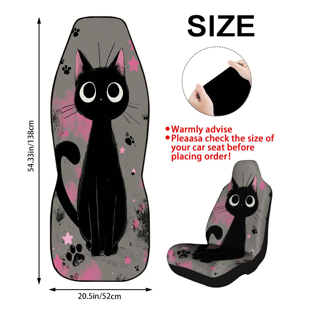 TEMU Halloween-themed Car Seat Cover Featuring Black Cats, Stars, And - Fits Models Including Sedans, Suvs, And Coupes. Seat Protectors Enhance And