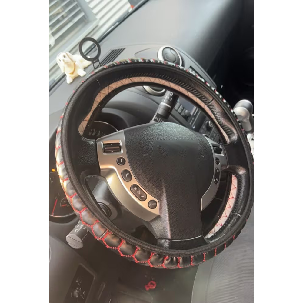 Image of A Brand-new Stylish Steering Wheel Cover, In Black Or Red, Featuring . Slip-resistant And Durable, It And Is Perfect For Car Decoration.