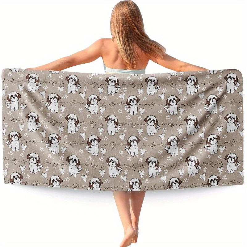 

1pc Shih Tzu Beach Towel - 27.5x55" | Puppy Pattern, Ideal For Dog Lovers, Travel, Yoga, Spa, Gym | Machine Washable, Polyester, , Cute Beach Towel