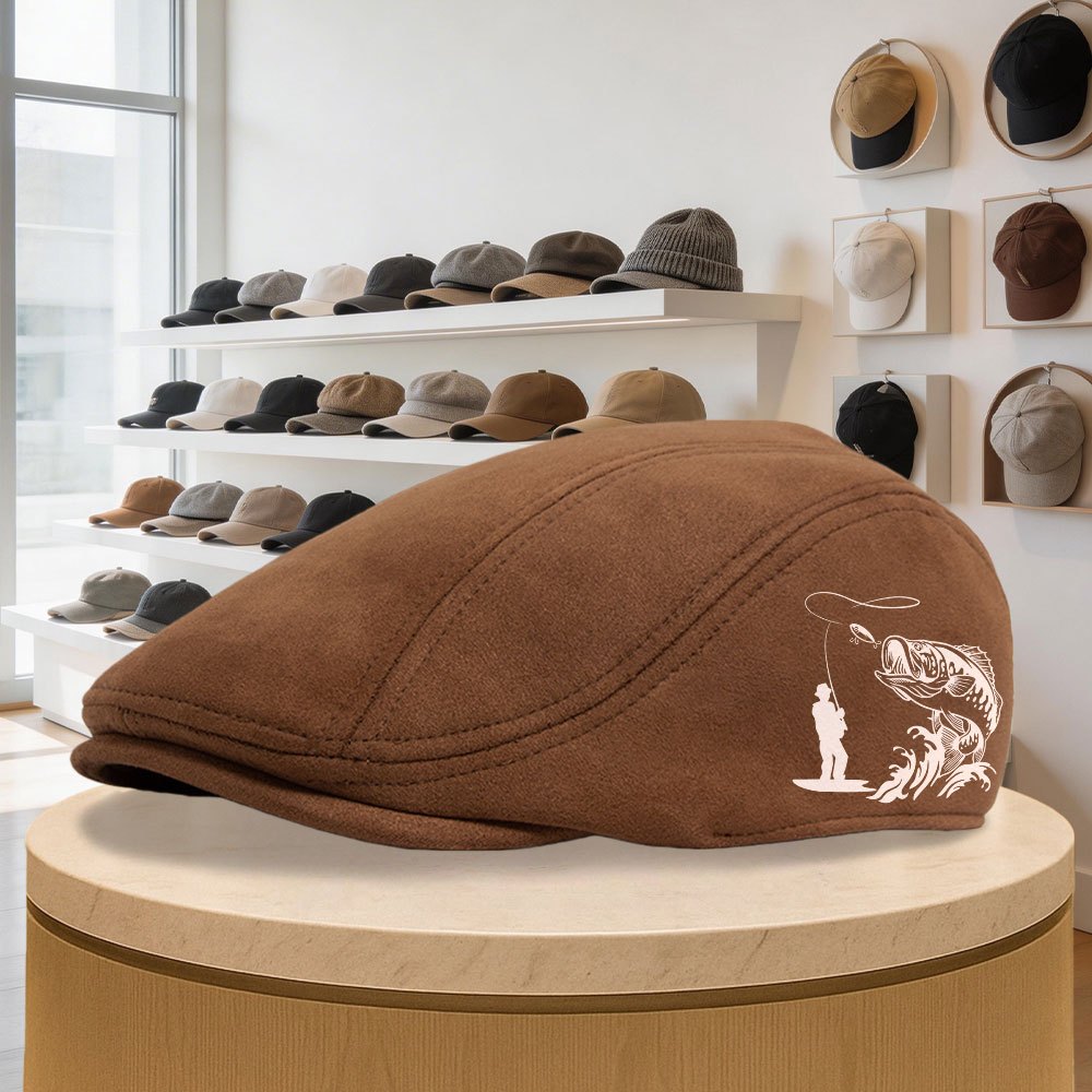 TEMU Classic Vintage Men's Newsboy Cap, Fishing Pattern Solid Color Beret, Suitable For Formal And Casual Outfits, Fashionable Headwear, Trendy Men's
