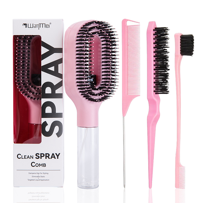 4pcs 2-in-1 Detangling & Hydration Styling Set:massage Comb Curved Rat Tail Comb Edge Control Brush - Perfect For Salon