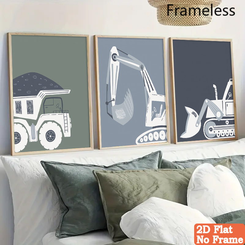 TEMU 2d Flat, 2d Flat, 2d Flat Set Of 3 Frameless Canvas Artworks Featuring In A Industrial Style, Decorating Playrooms, Nurseries, Or Bedrooms. A