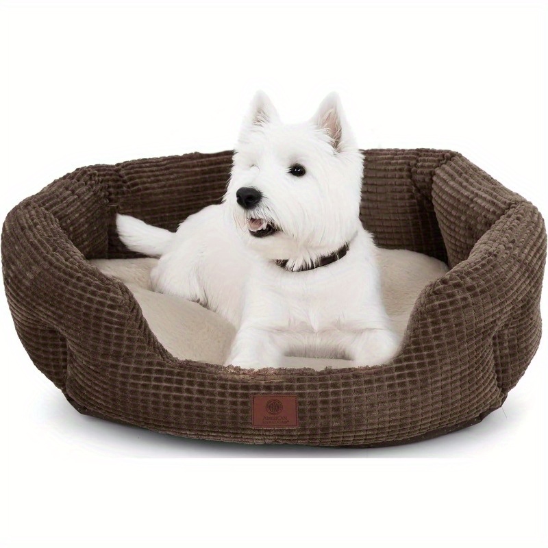26 clamshell cuddler dog bed for medium large dogs plush popcorn texture non slip bottom machine washable   support durable polyester pet bed for hardwood tile floors extra large dog bed   filling indoor pets Product details 0